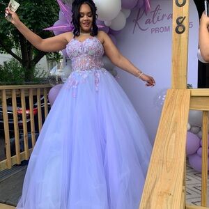 Lace Appliqué Backless Lavender Ball Gown Dress